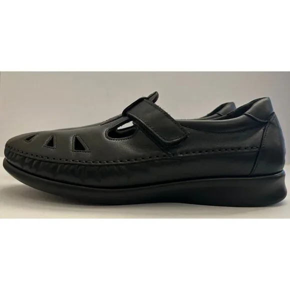 SAS Sz 11WW Roamer Comfortable Women's Black Leather Hook & Loop Strap Shoes - Picture 5 of 10